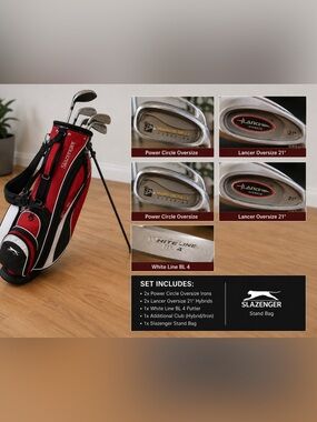 Slazenger Golf Stand Bag + Club Set | Oversize Irons, Hybrid & Putter | Beginner